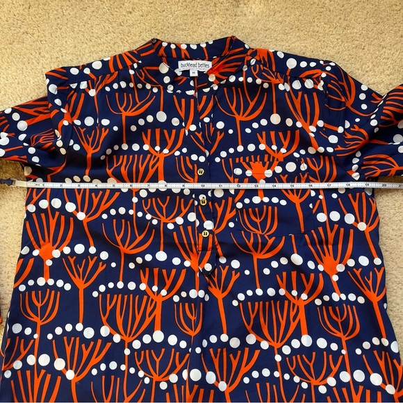 Buckhead Betties Women's Blue and Orange Print Blouse - Size M - EUC - Picture 6 of 6